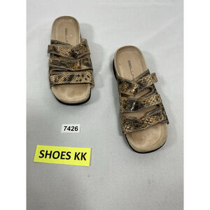 Womans Bellini Fancy Snake Print Slip On Slides 10 W Brown Beige Strappy